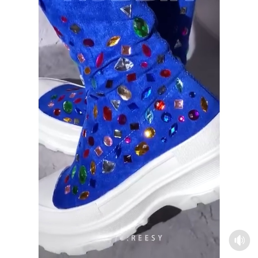 •CAPE ROBBIN• “Reesy” Chunky Sole Rhinestone Gem Sock Boot/Sneakers >> NIB - Picture 3 of 16